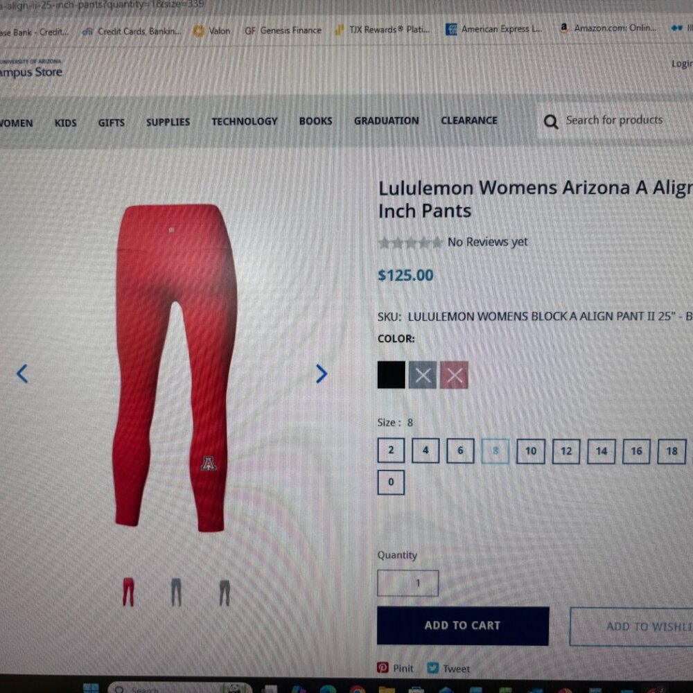 Lululemon Align Red Leggings with University of Arizona leg decal, Size 8 - Picture 4 of 4